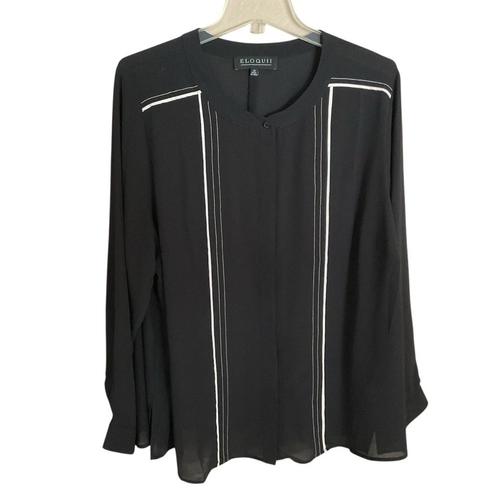 Eloquii Women Plus Sz.20 Contrast White Piping Mandarin Collar Blouse NEW